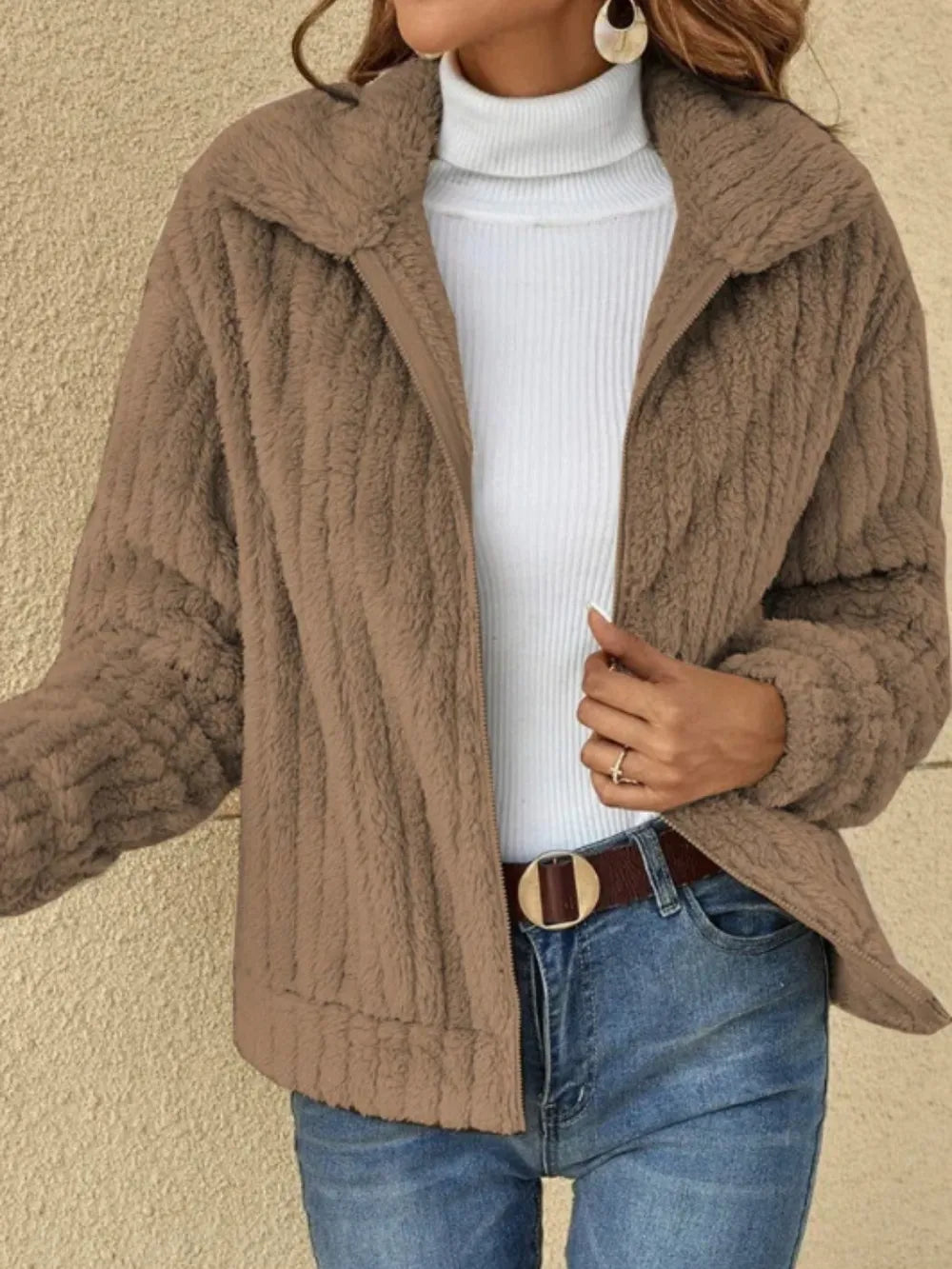 Plush Zip Up Long Sleeve Jacket - V.I.P Digital Presence