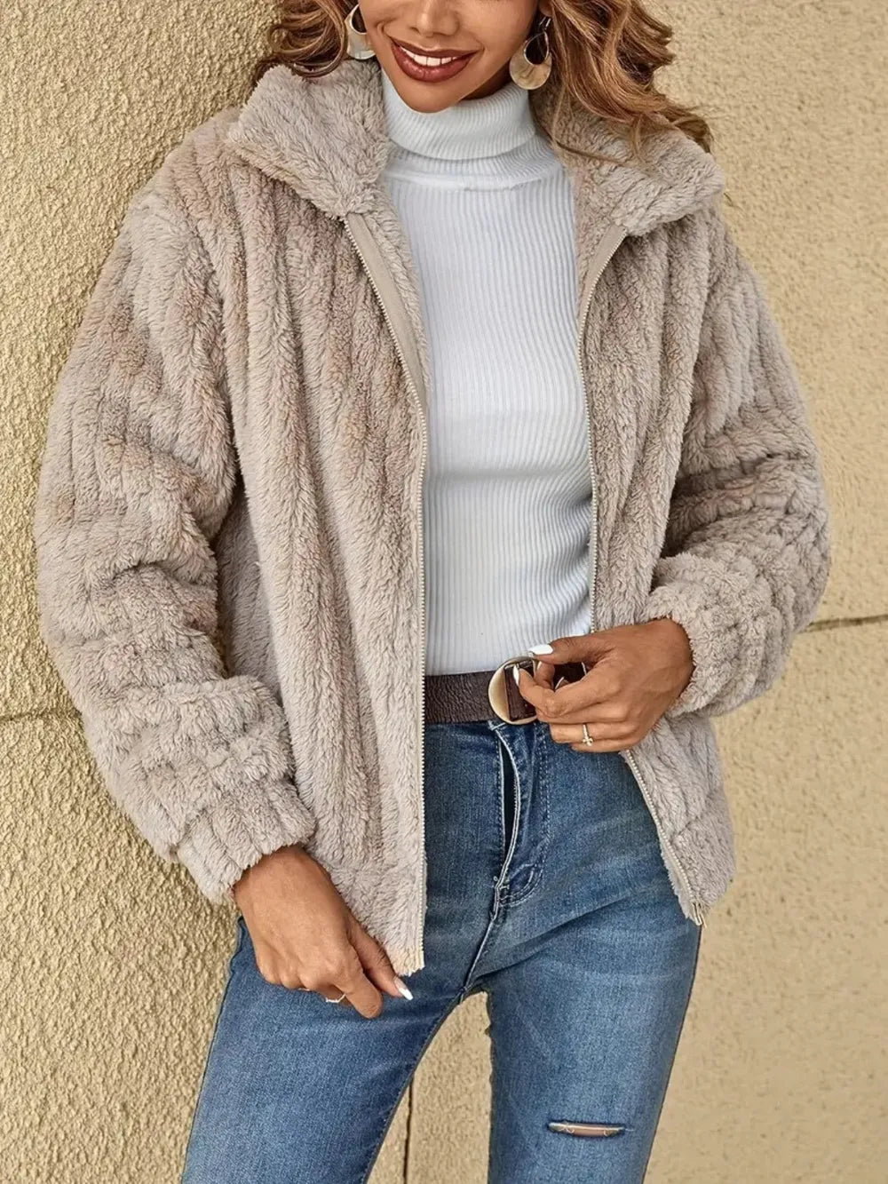 Plush Zip Up Long Sleeve Jacket - V.I.P Digital Presence