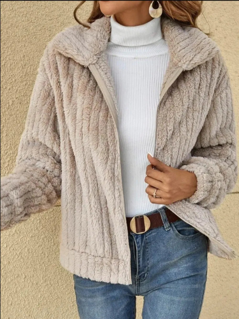 Plush Zip Up Long Sleeve Jacket - V.I.P Digital Presence