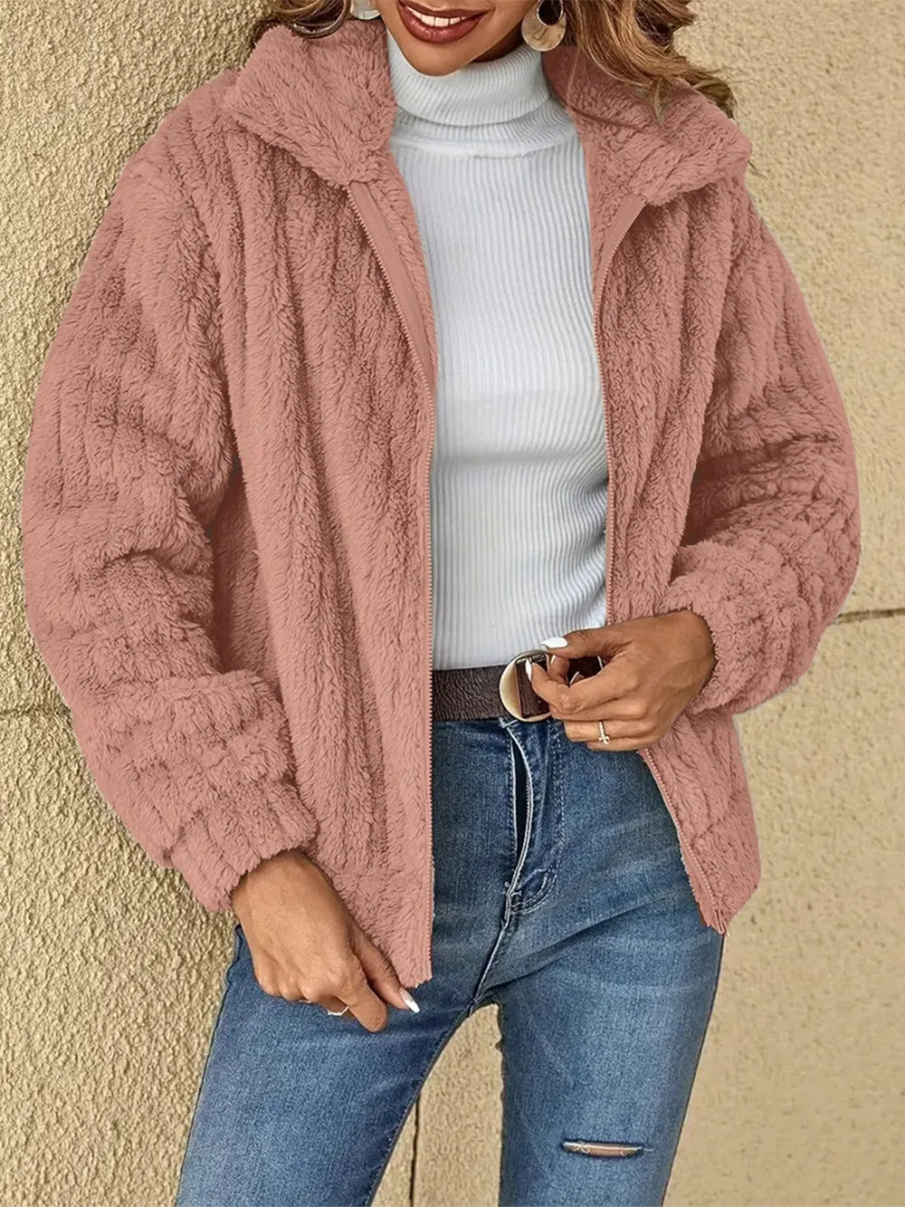 Plush Zip Up Long Sleeve Jacket - V.I.P Digital Presence