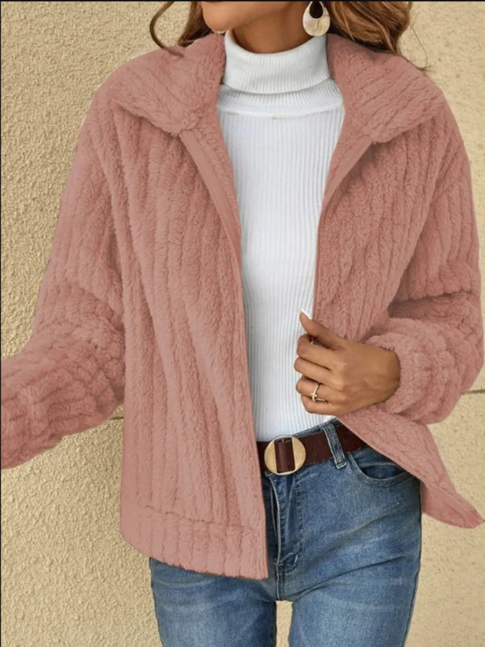 Plush Zip Up Long Sleeve Jacket - V.I.P Digital Presence