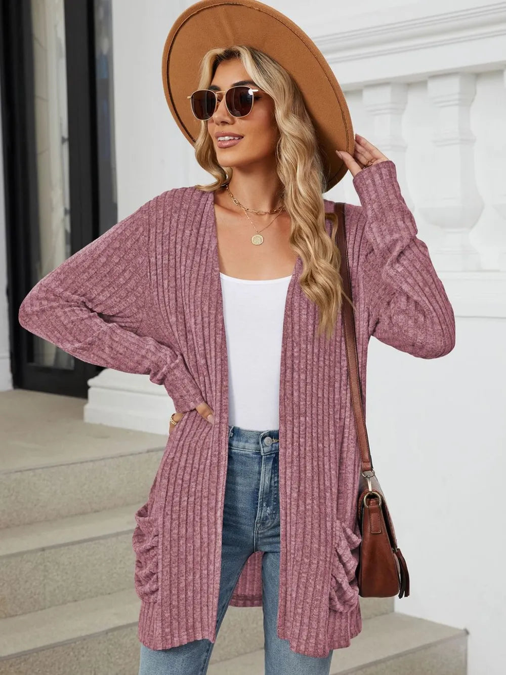 Pocketed Open Front Long Sleeve Cardigan - V.I.P Digital Presence