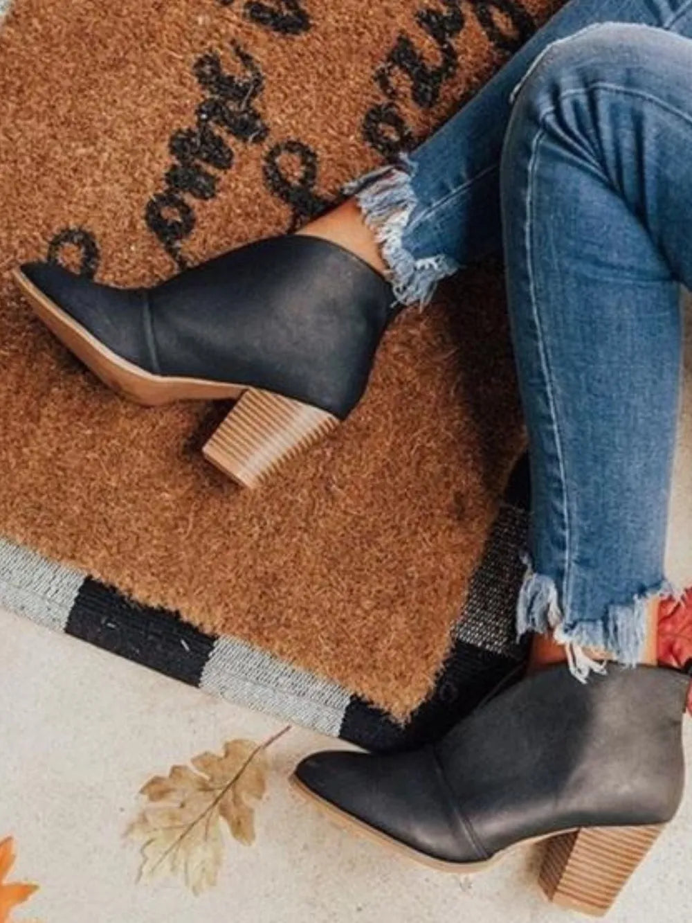 Point Toe Chunky Heeled Ankle Boots - V.I.P Digital Presence