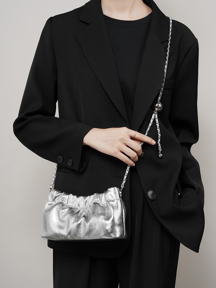 Popular chain women high end cloud pleated bag women bag cowhide shoulder crossbody bag gold ball chain - V.I.P Digital Presence