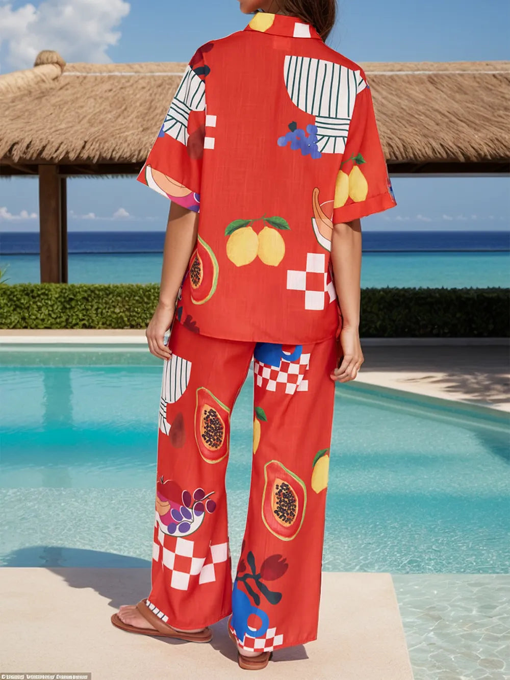 Printed Dropped Shoulder Top and Wide Leg Pants Set - V.I.P Digital Presence