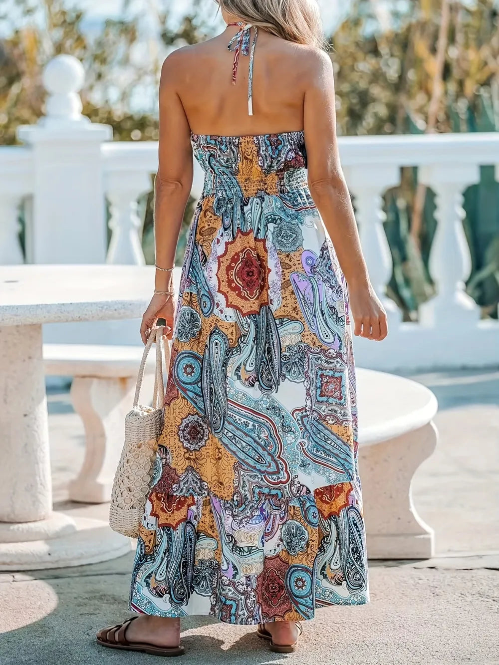 Printed Halter Neck Maxi Dress - V.I.P Digital Presence