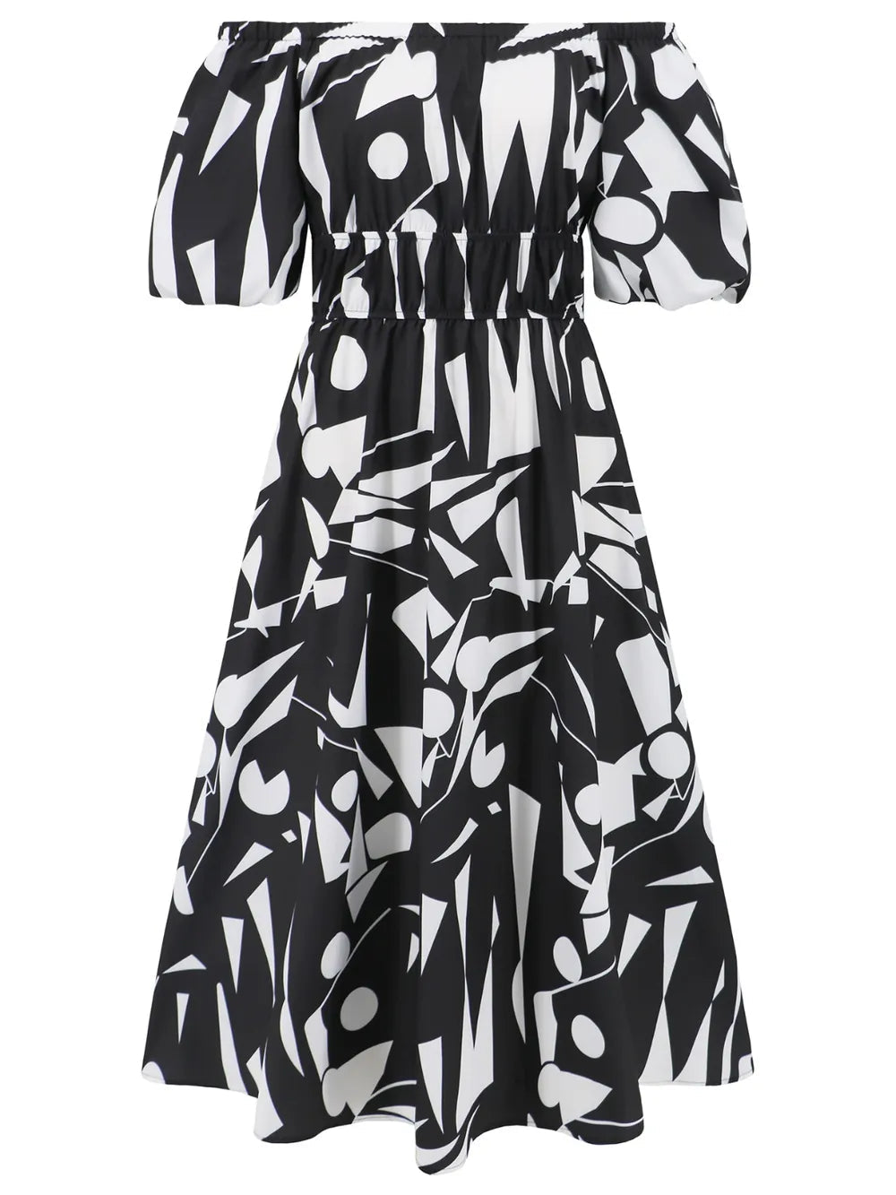 Printed Off-Shoulder Balloon Sleeve Dress - V.I.P Digital Presence