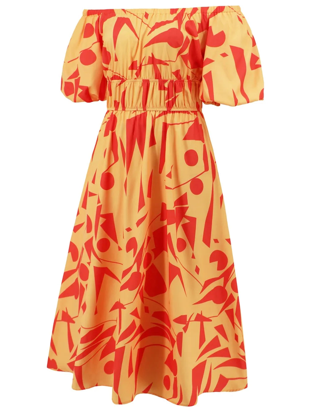 Printed Off-Shoulder Balloon Sleeve Dress - V.I.P Digital Presence