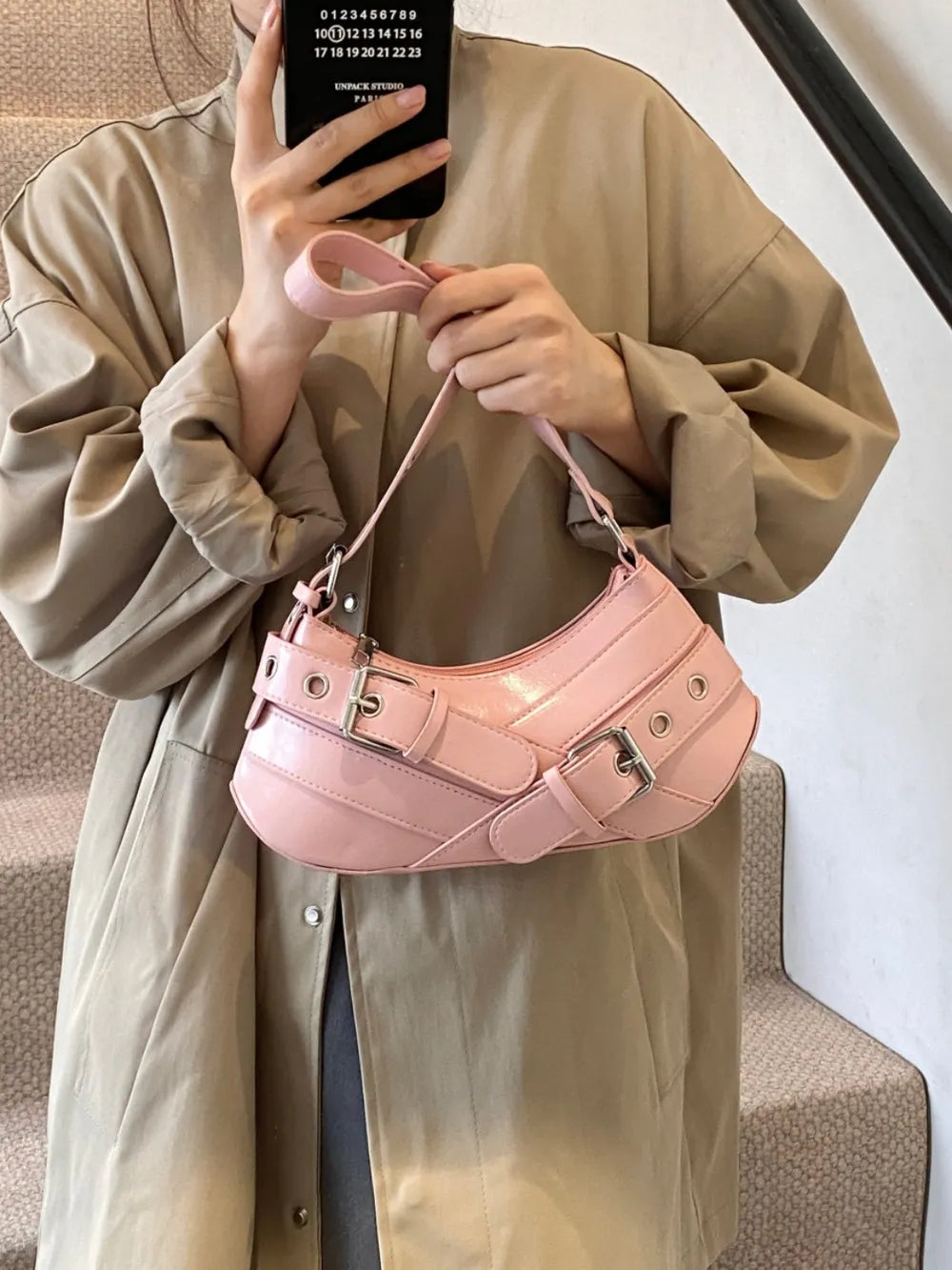 PU Leather Buckle Shoulder Bag - V.I.P Digital Presence
