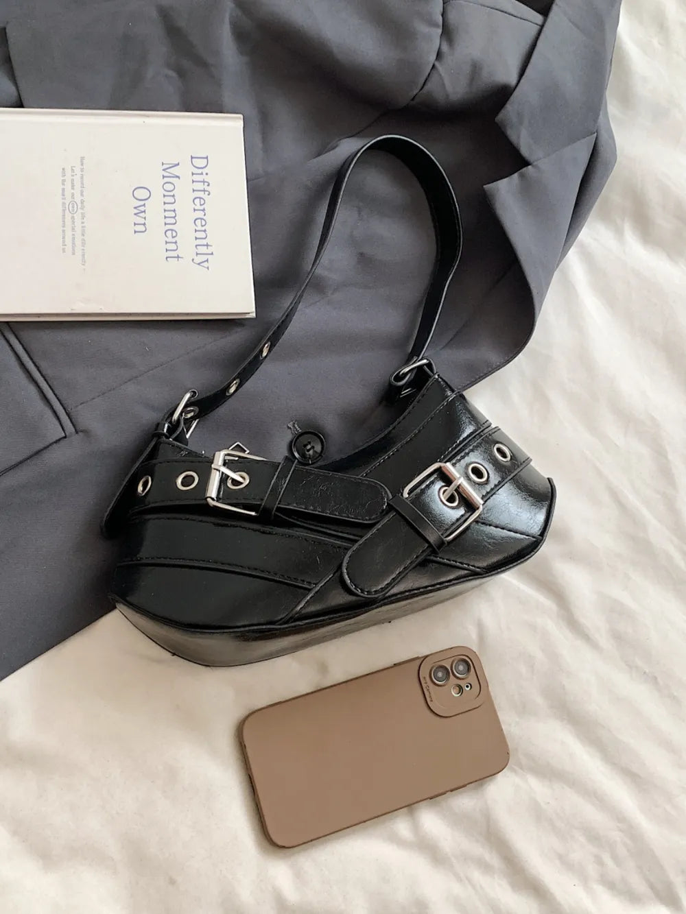 PU Leather Buckle Shoulder Bag - V.I.P Digital Presence