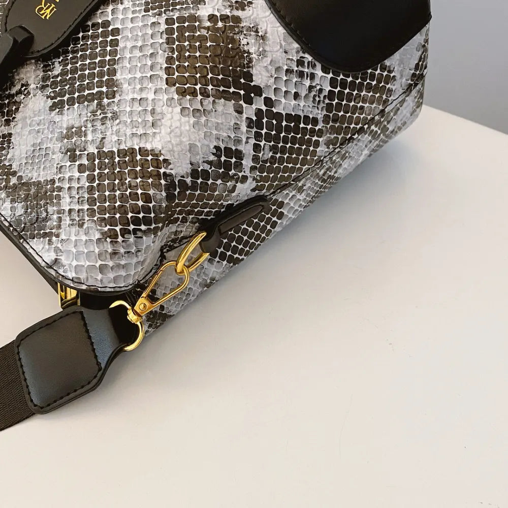 PU Leather Snakeskin Print Crossbody Bag - V.I.P Digital Presence