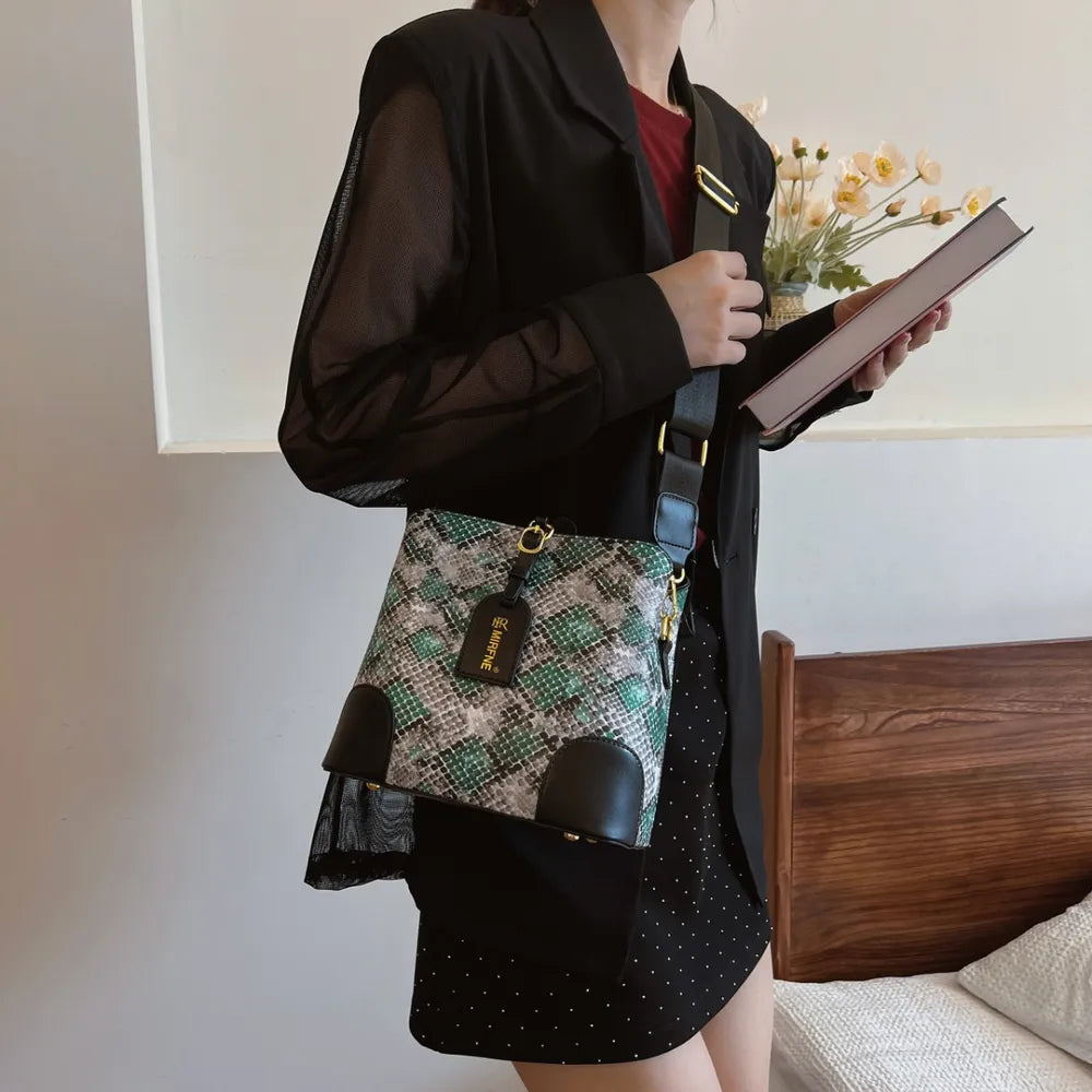 PU Leather Snakeskin Print Crossbody Bag - V.I.P Digital Presence