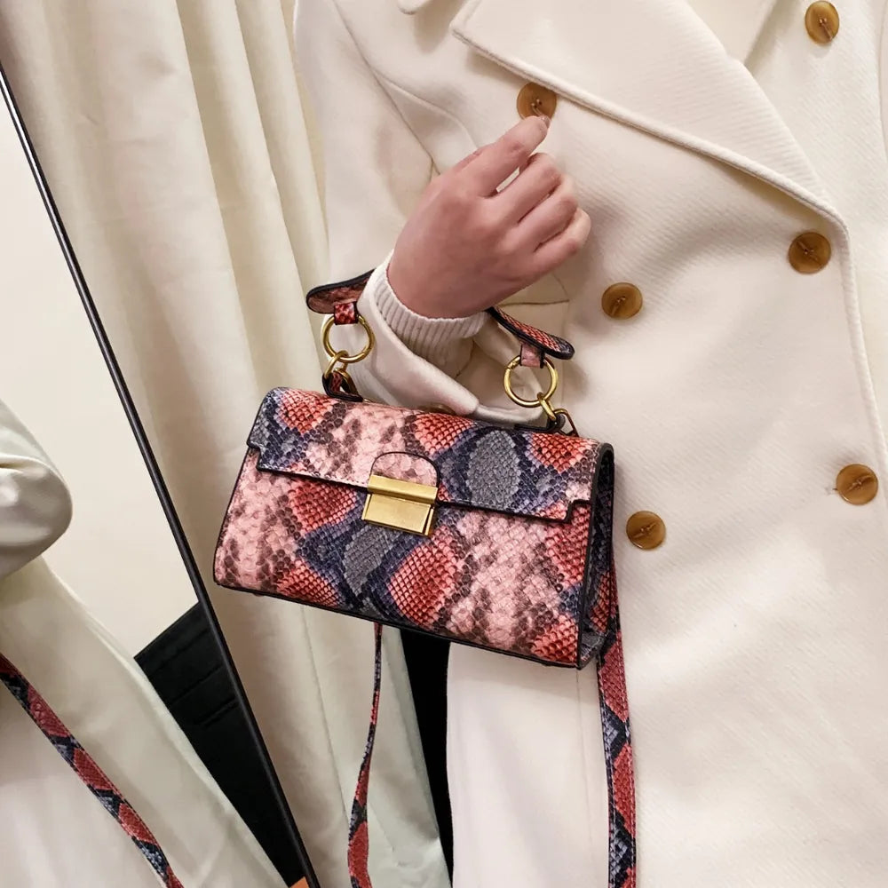 PU Leather Snakeskin Print Crossbody Bag - V.I.P Digital Presence