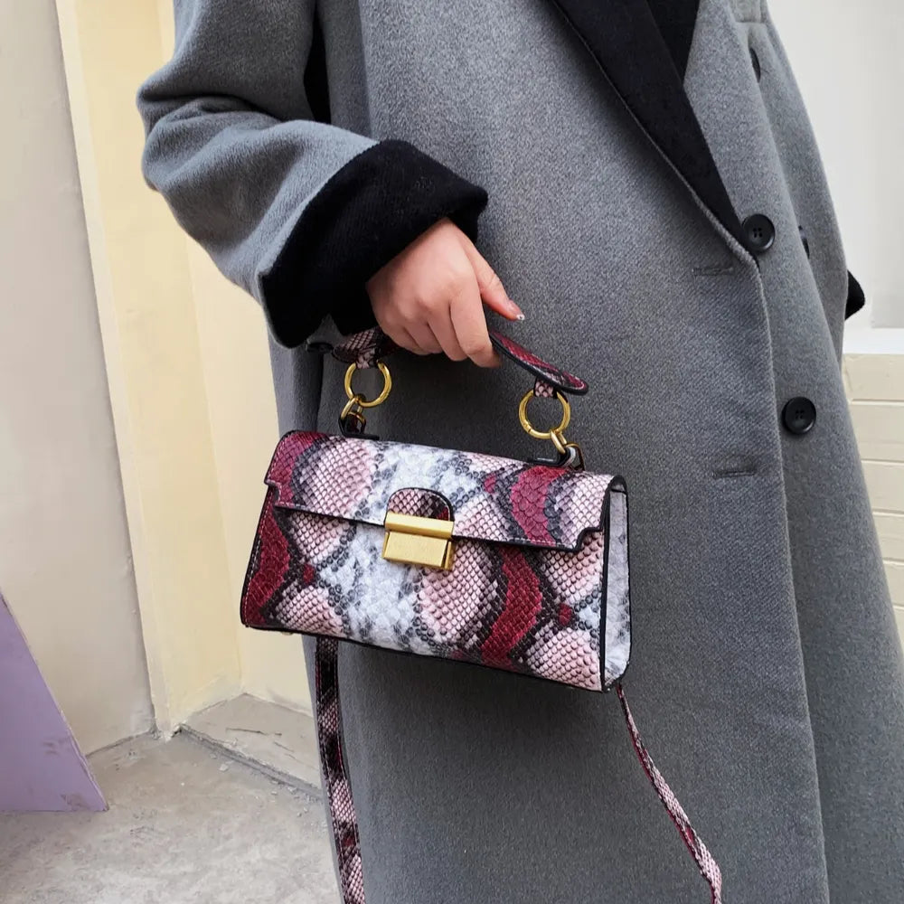 PU Leather Snakeskin Print Crossbody Bag - V.I.P Digital Presence