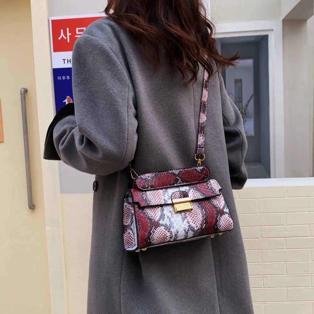 PU Leather Snakeskin Print Crossbody Bag - V.I.P Digital Presence