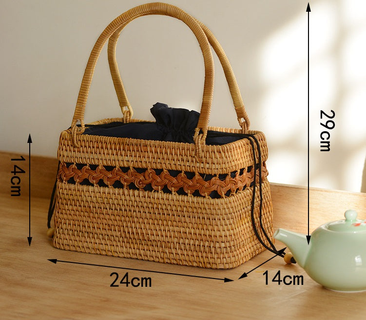 Pure handmade basket Nordic style storage picnic travel basket woven rattan women handbag - V.I.P Digital Presence