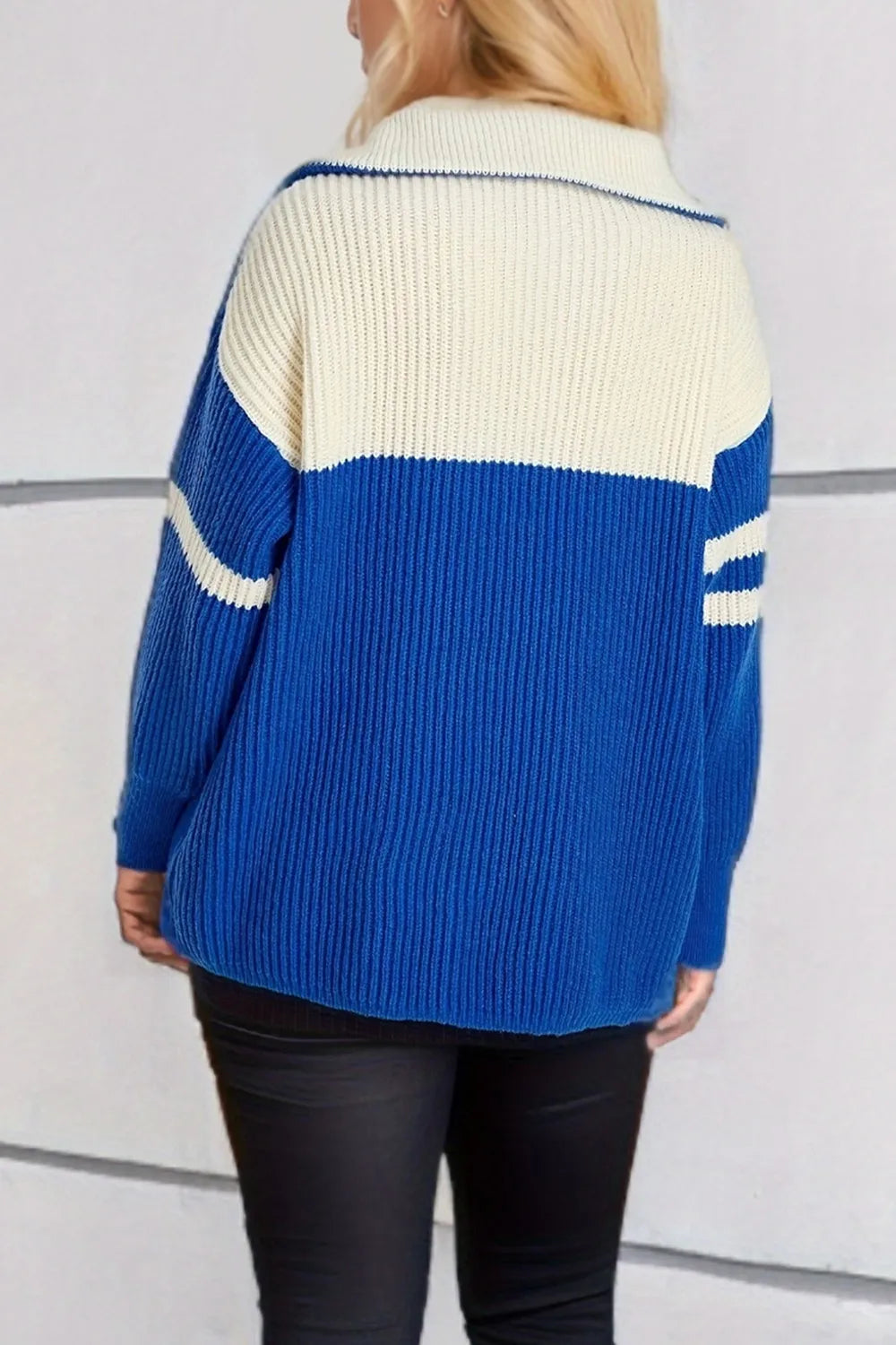 Quarter Zip Striped Dropped Shoulder Sweater - V.I.P Digital Presence