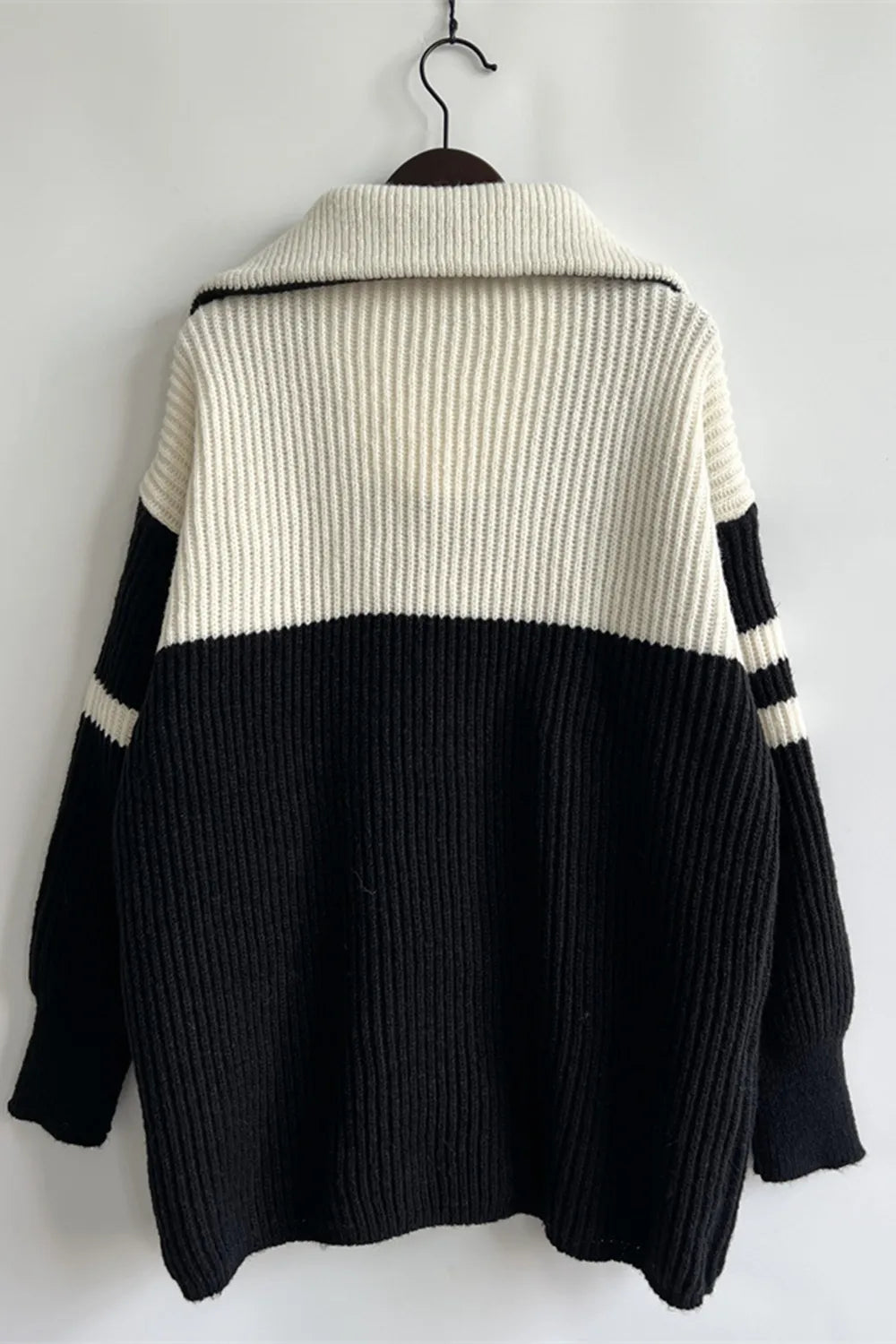 Quarter Zip Striped Dropped Shoulder Sweater - V.I.P Digital Presence