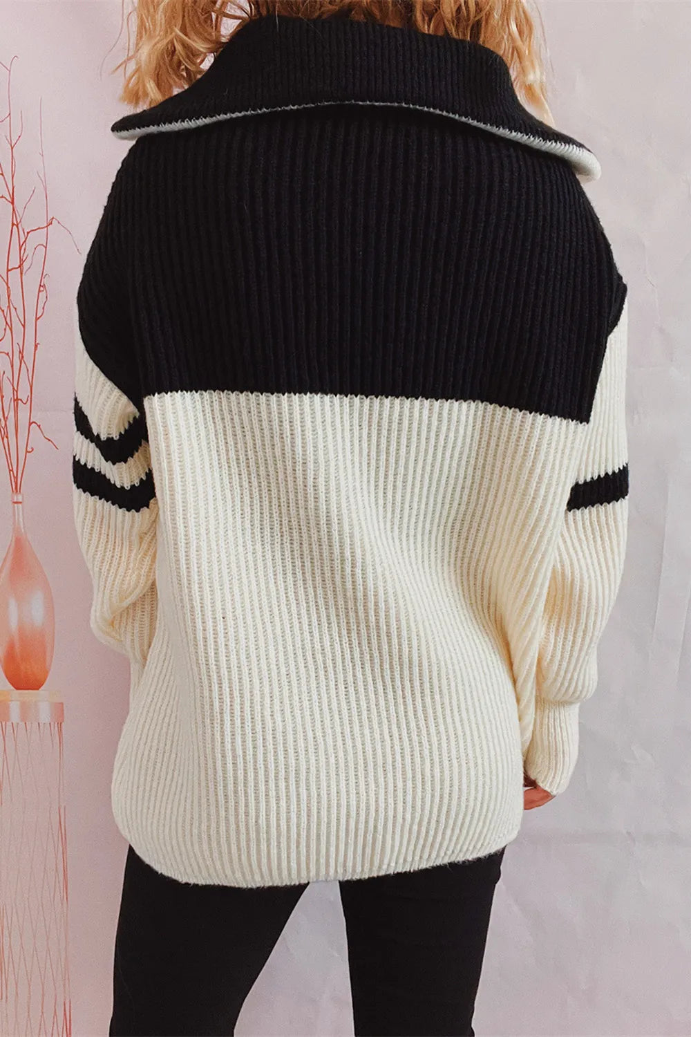 Quarter Zip Striped Dropped Shoulder Sweater - V.I.P Digital Presence