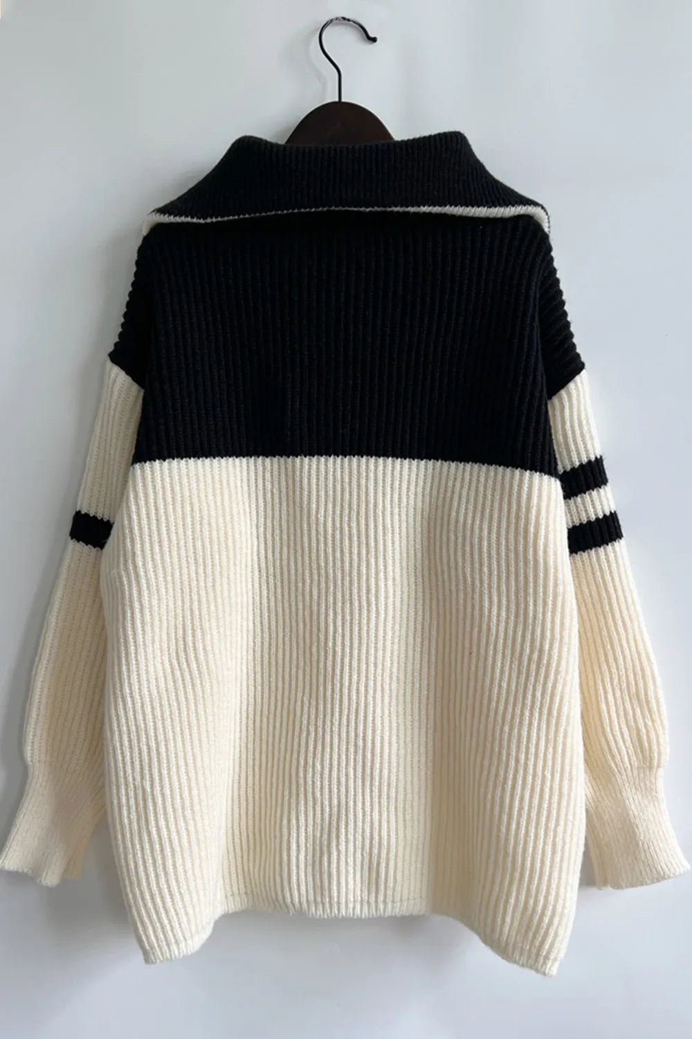 Quarter Zip Striped Dropped Shoulder Sweater - V.I.P Digital Presence