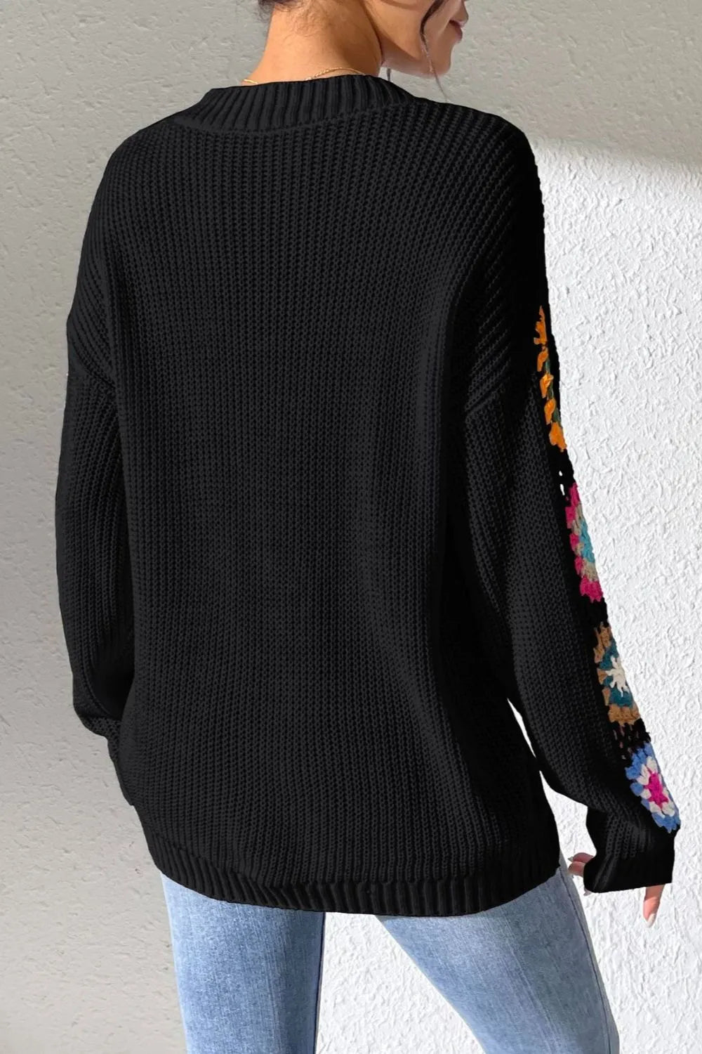 Randomly mixed color hand hook flower splicing V-neck pullover sweater - V.I.P Digital Presence