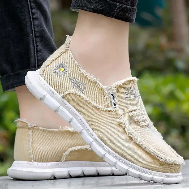 Raw Edge Round Toe Embroidery Flat Slip-Ons - V.I.P Digital Presence