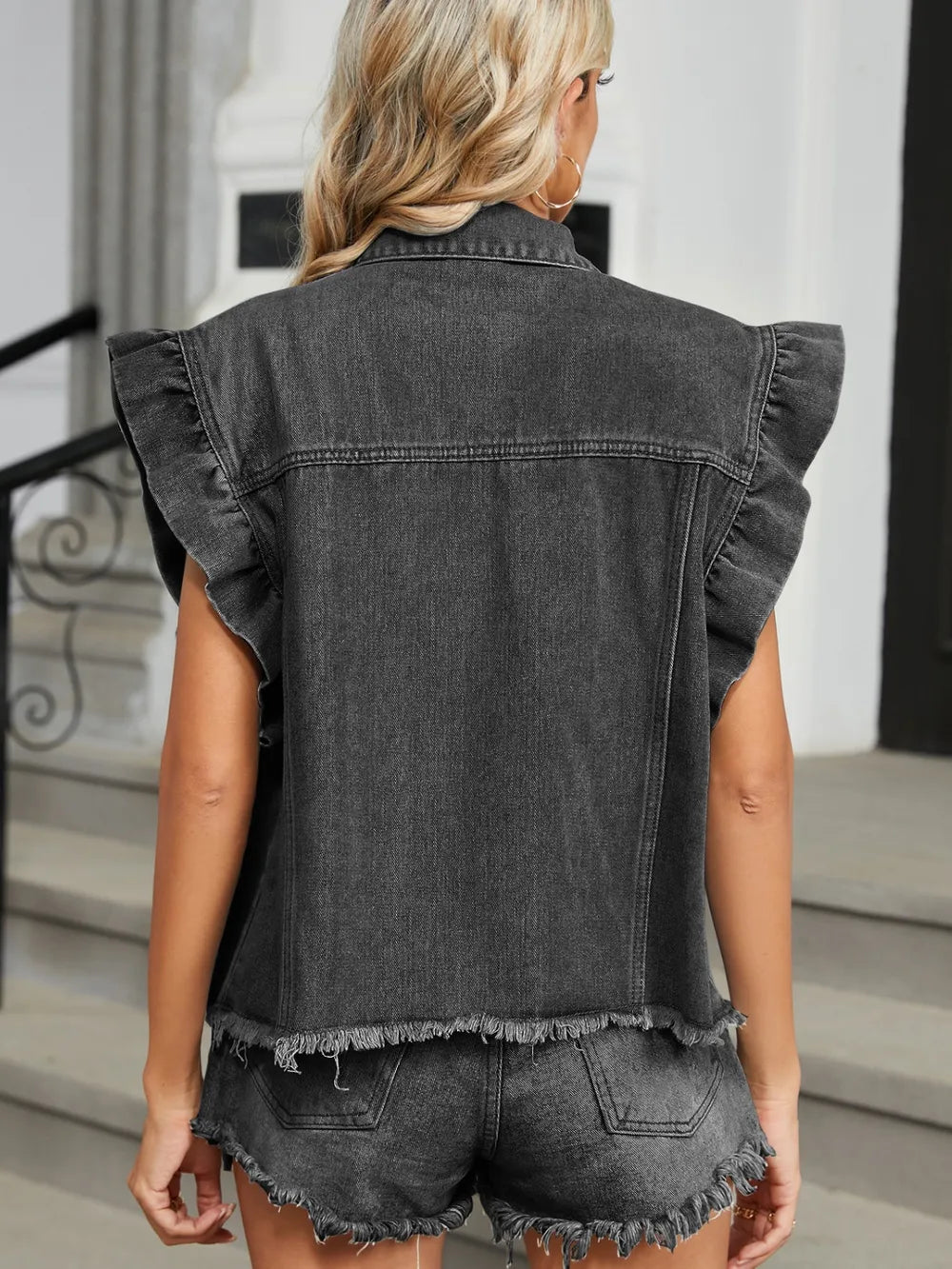 Raw Hem Cap Sleeve Denim Jacket - V.I.P Digital Presence