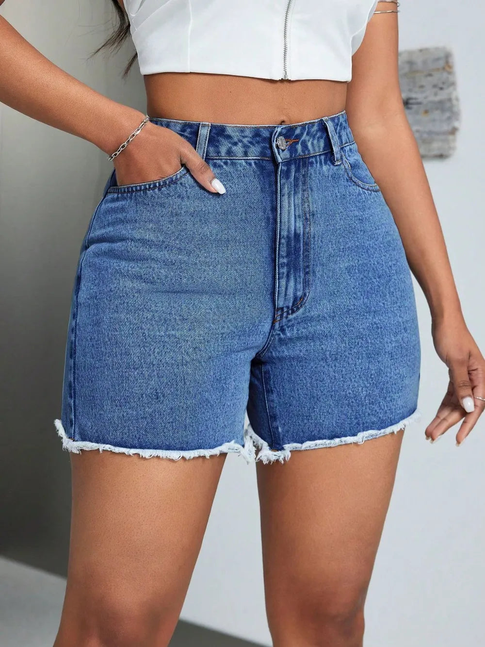 Raw Hem High Waist Denim Shorts - V.I.P Digital Presence