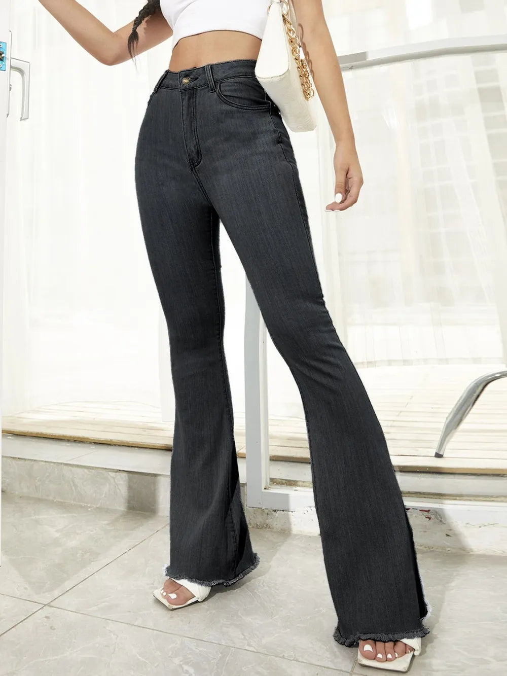Raw Hem High Waist Flare Jeans - V.I.P Digital Presence