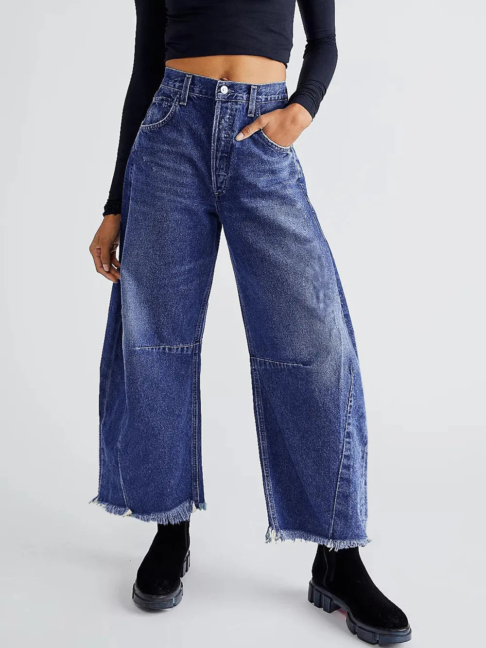 Raw Hem Wide Leg Jeans with Pockets - V.I.P Digital Presence