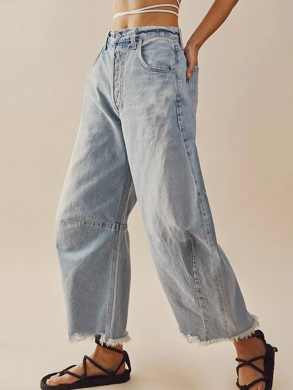 Raw Hem Wide Leg Jeans with Pockets - V.I.P Digital Presence