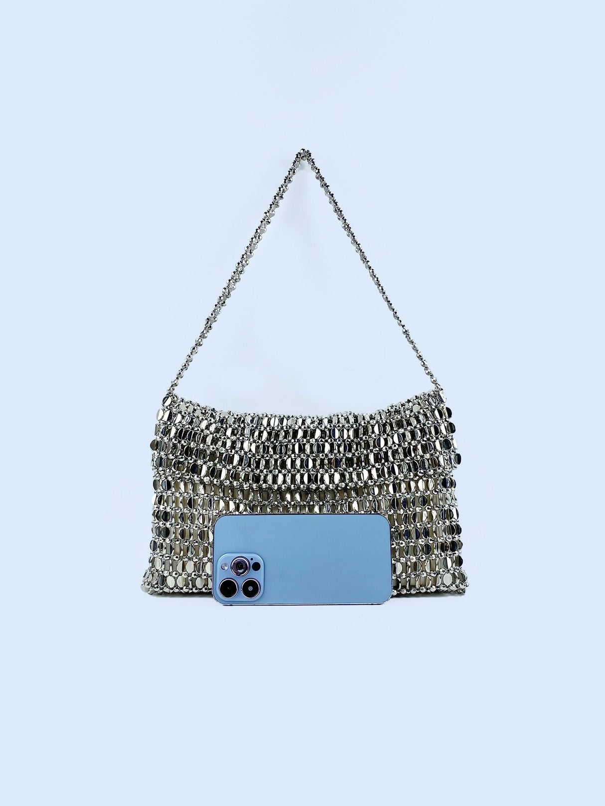 Retro metal sequin silver bag women's bag hand woven high-end feel handbag shoulder and armpit bag - V.I.P Digital Presence