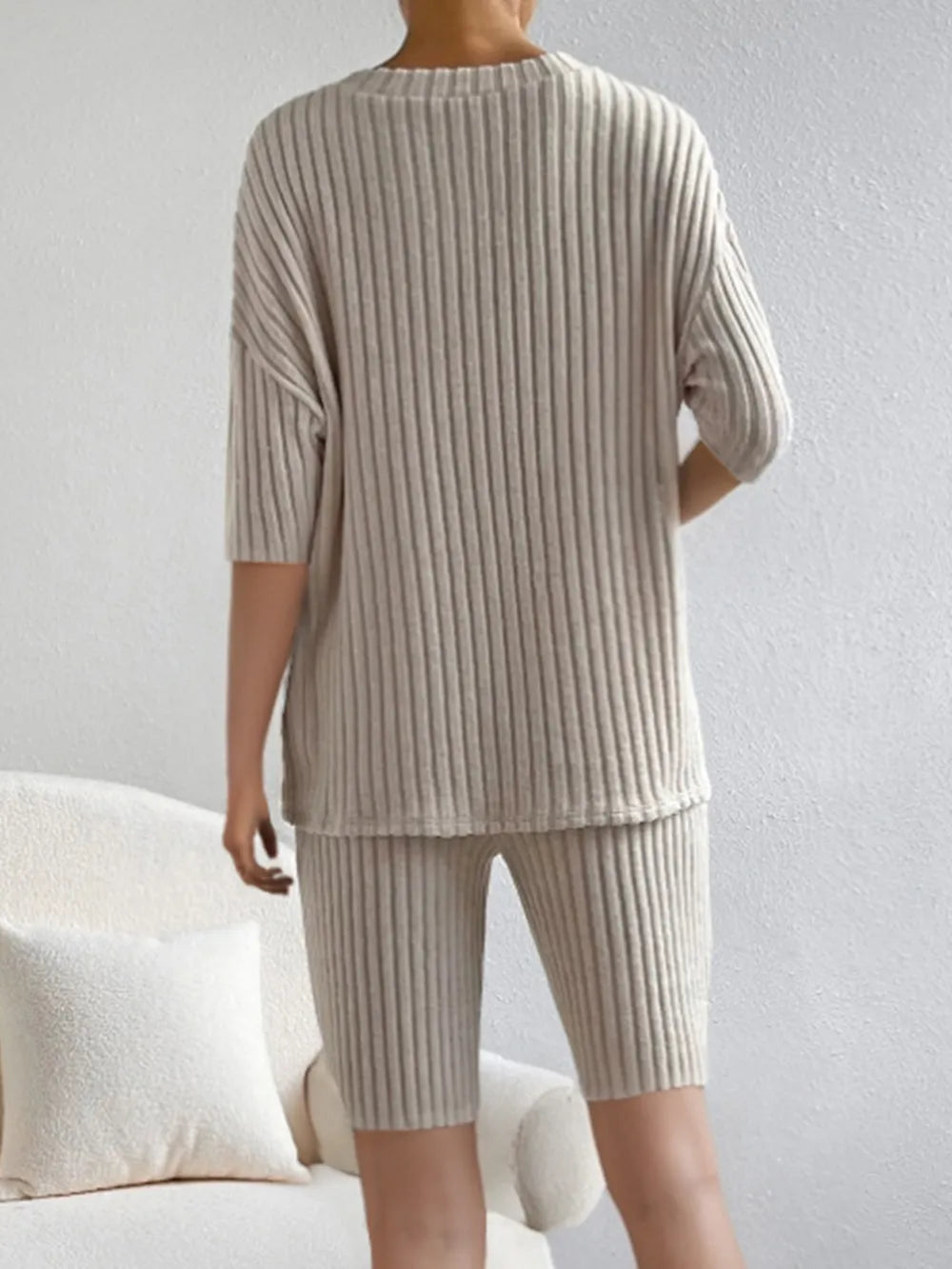 Ribbed V-Neck Top and Shorts Set - V.I.P Digital Presence