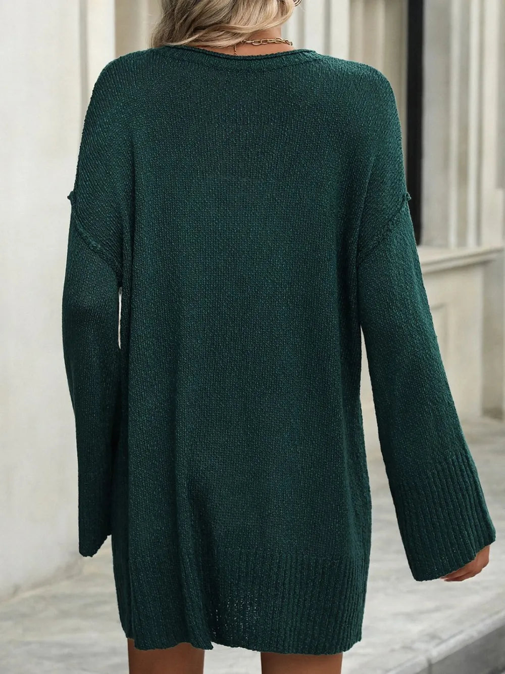 Round Neck Dropped Shoulder Sweater - V.I.P Digital Presence