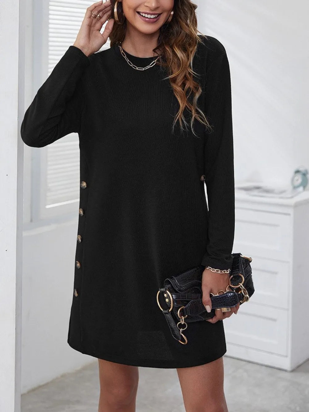 Round Neck Long Sleeve Mini Dress - V.I.P Digital Presence