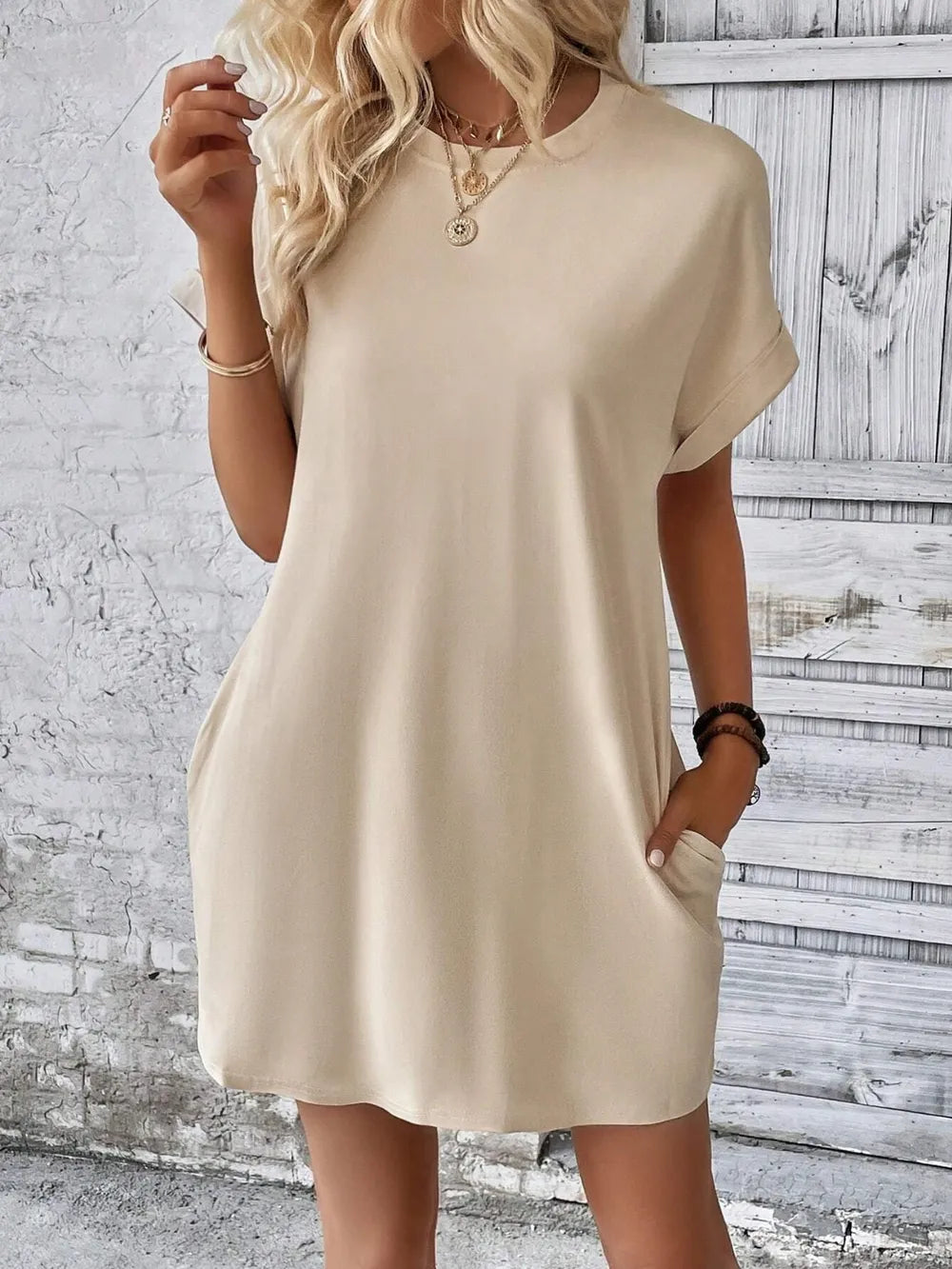 Round Neck Short Sleeve Mini Dress - V.I.P Digital Presence
