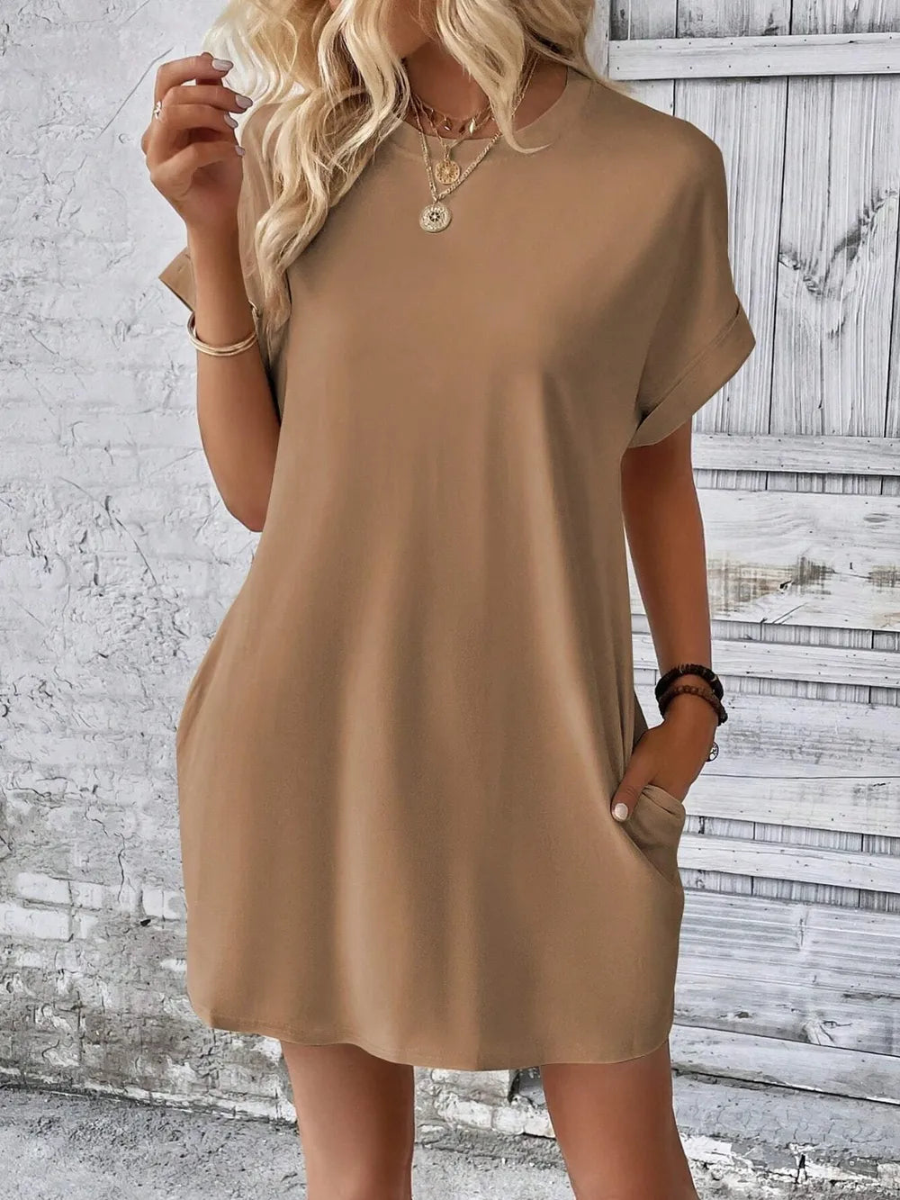 Round Neck Short Sleeve Mini Dress - V.I.P Digital Presence