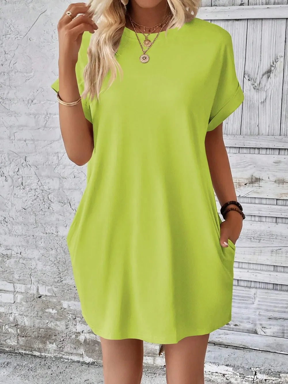 Round Neck Short Sleeve Mini Dress - V.I.P Digital Presence