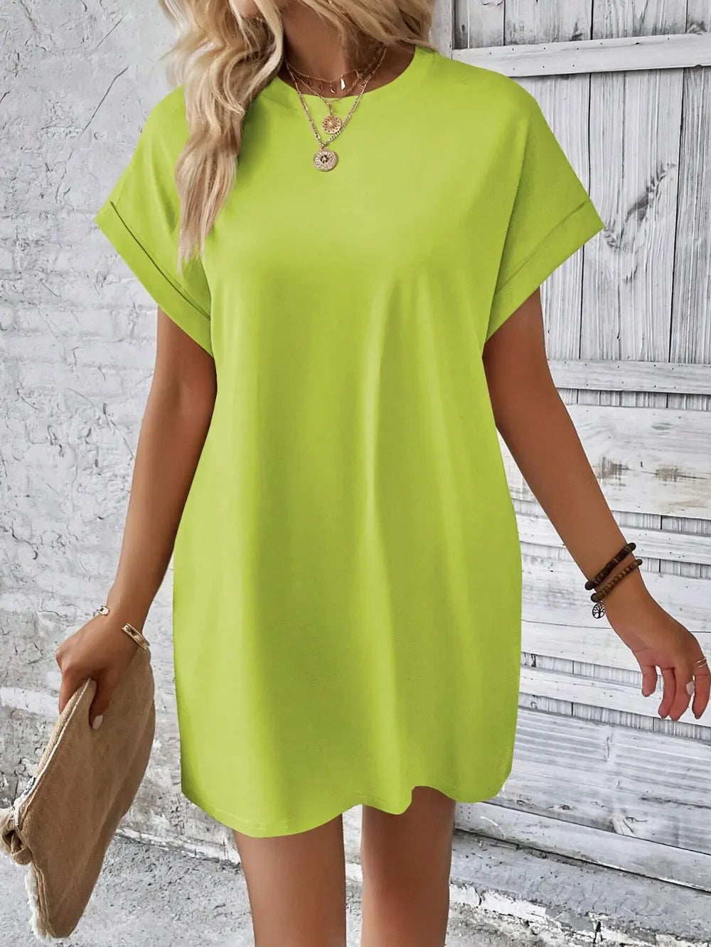 Round Neck Short Sleeve Mini Dress - V.I.P Digital Presence