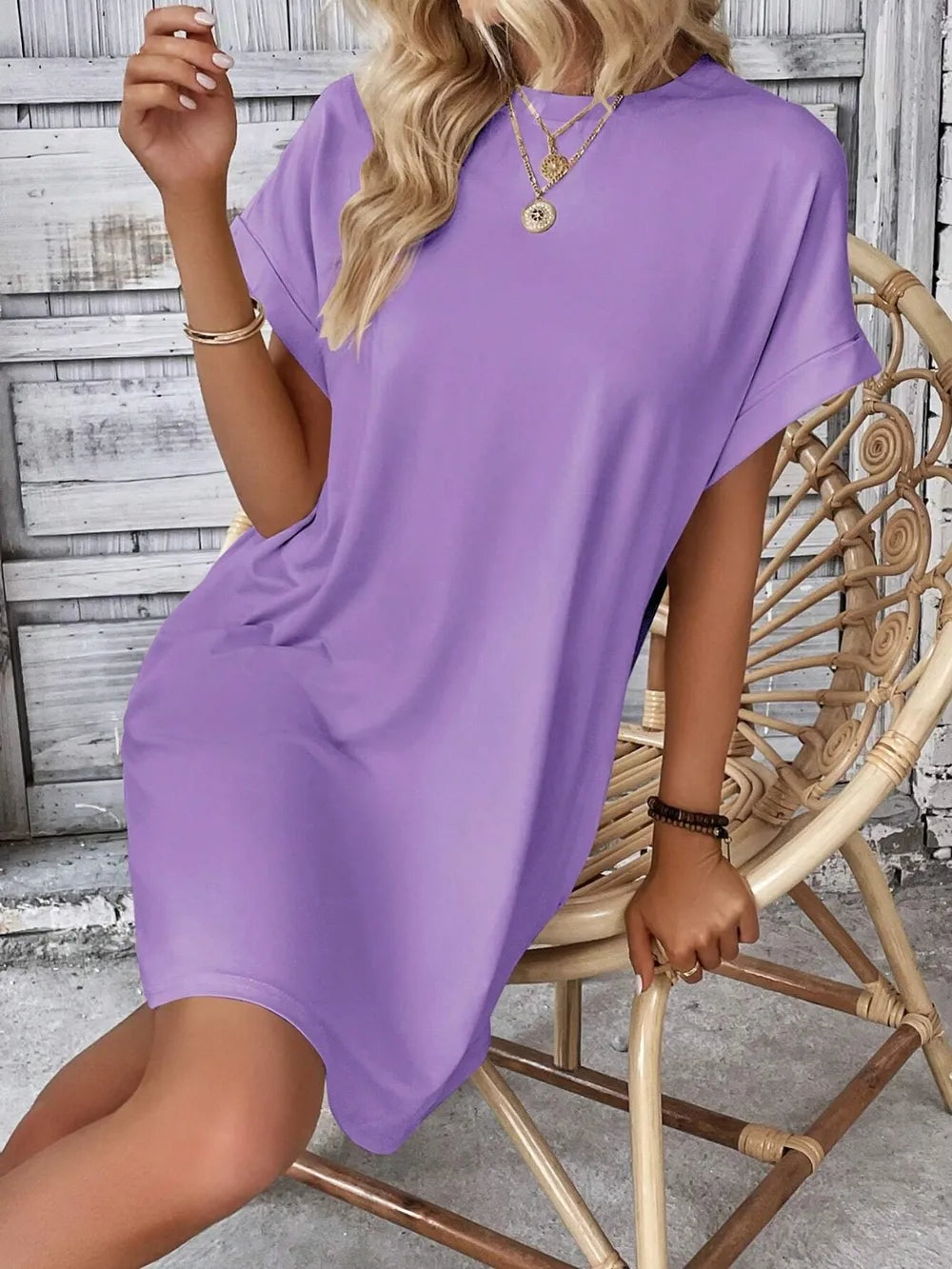 Round Neck Short Sleeve Mini Dress - V.I.P Digital Presence