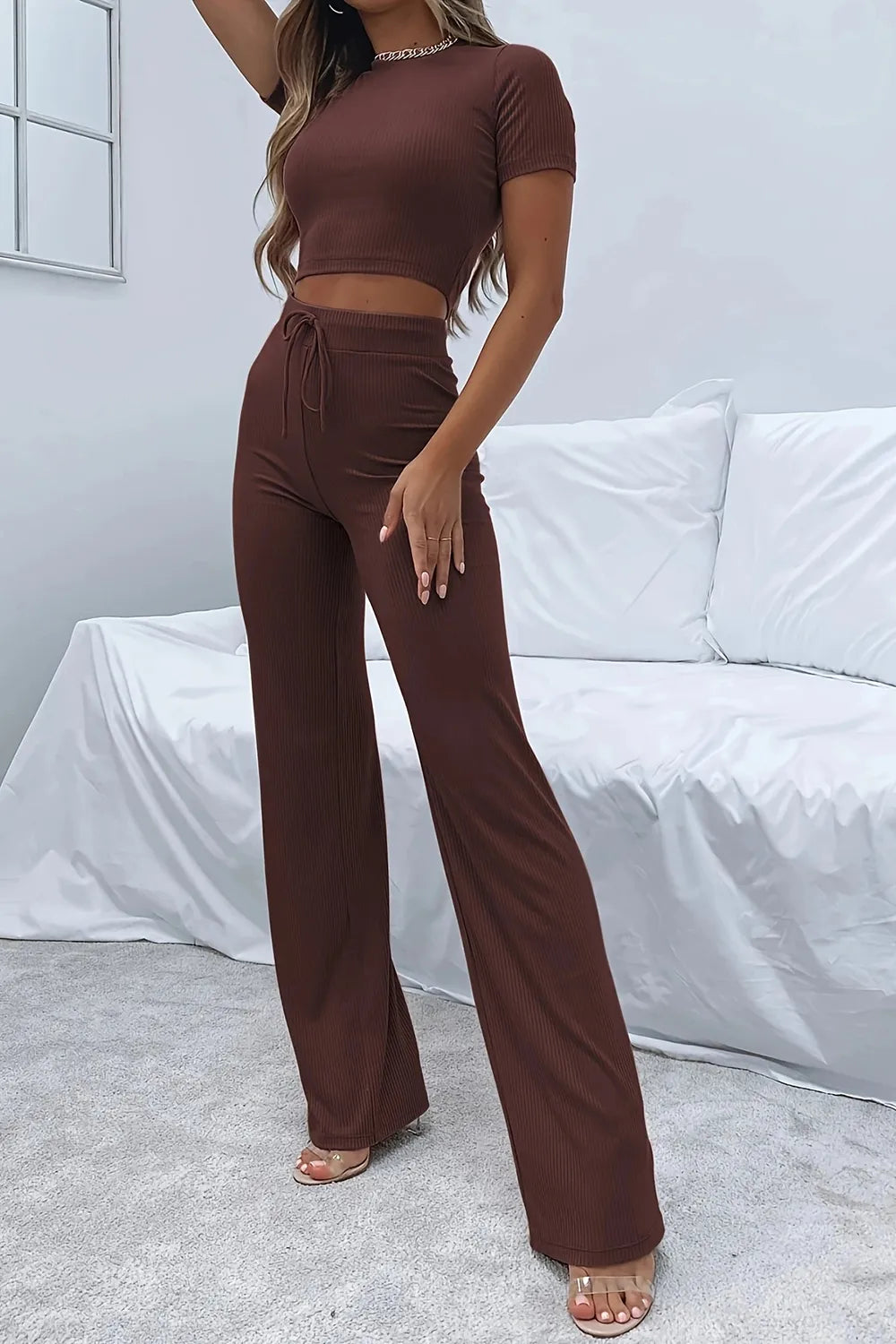 Round Neck Short Sleeve Top and Pants Set - V.I.P Digital Presence