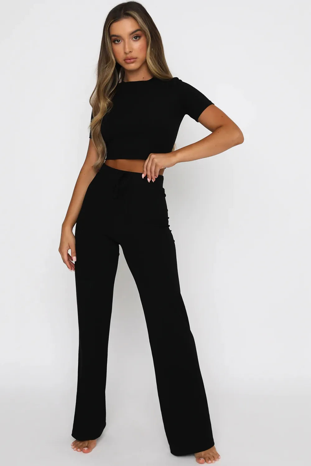 Round Neck Short Sleeve Top and Pants Set - V.I.P Digital Presence