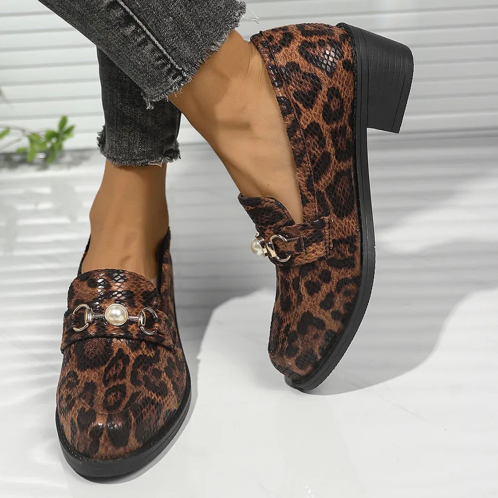 Round Toe Block Heel Loafers - V.I.P Digital Presence