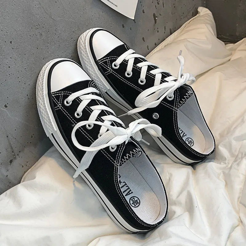 Round Toe Lace-Up Canvas Sneakers - V.I.P Digital Presence