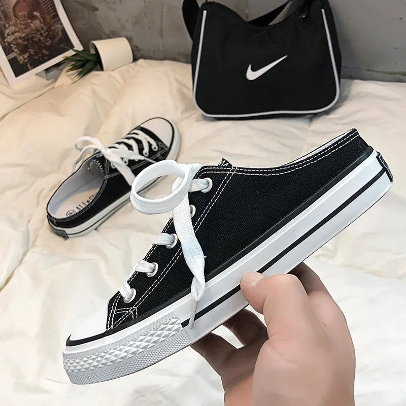 Round Toe Lace-Up Canvas Sneakers - V.I.P Digital Presence