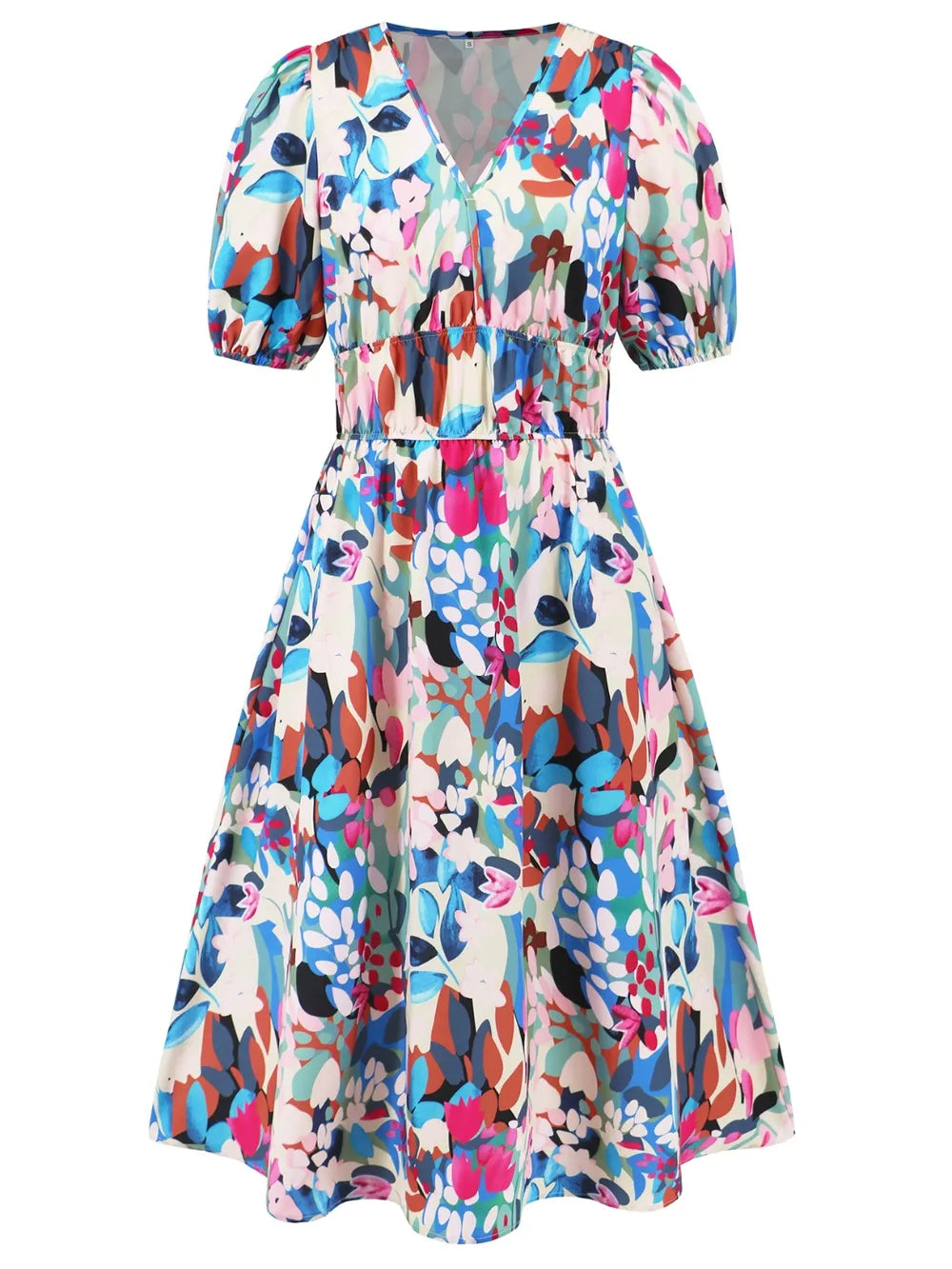 Ruched Printed Surplice Short Sleeve Dress - V.I.P Digital Presence