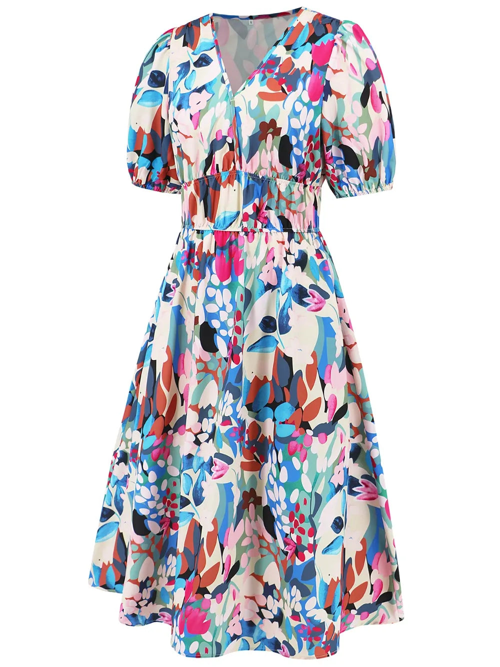 Ruched Printed Surplice Short Sleeve Dress - V.I.P Digital Presence