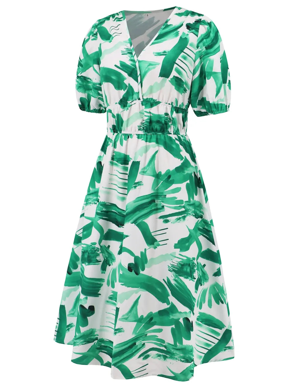 Ruched Printed Surplice Short Sleeve Dress - V.I.P Digital Presence