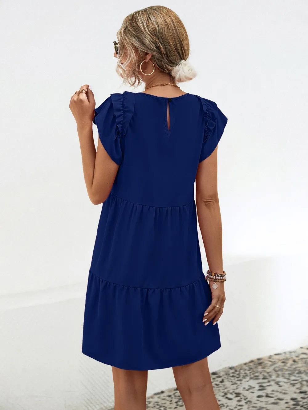 Ruffled Round Neck Cap Sleeve Mini Dress - V.I.P Digital Presence