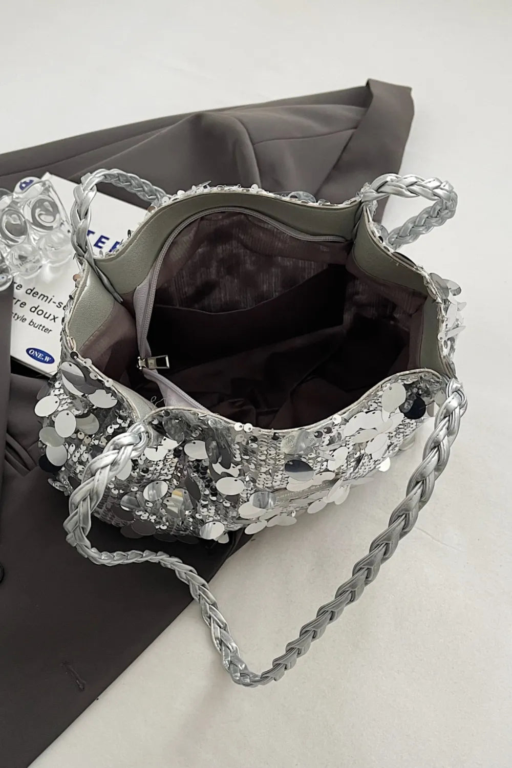 Sequin Braided Strap Shoulder Bag - V.I.P Digital Presence